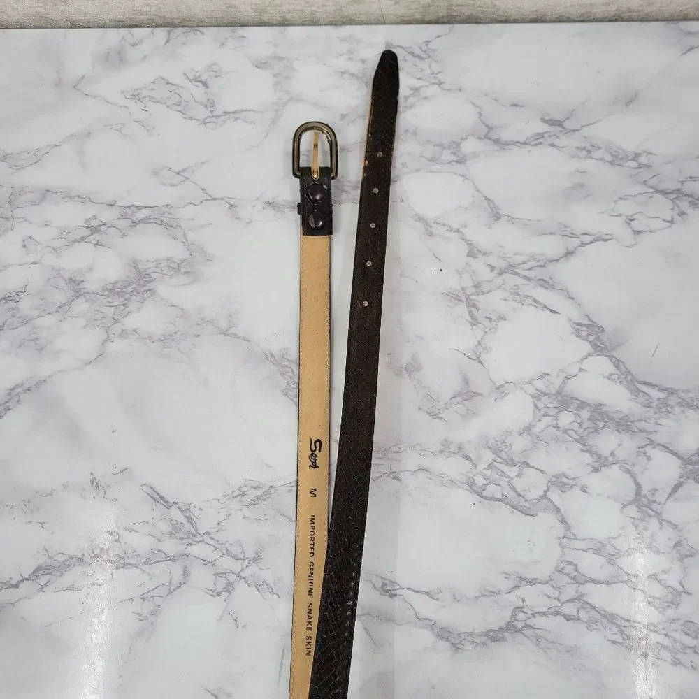 Serpi Vintage Brown Snakeskin Belt Slender Slim Sleek